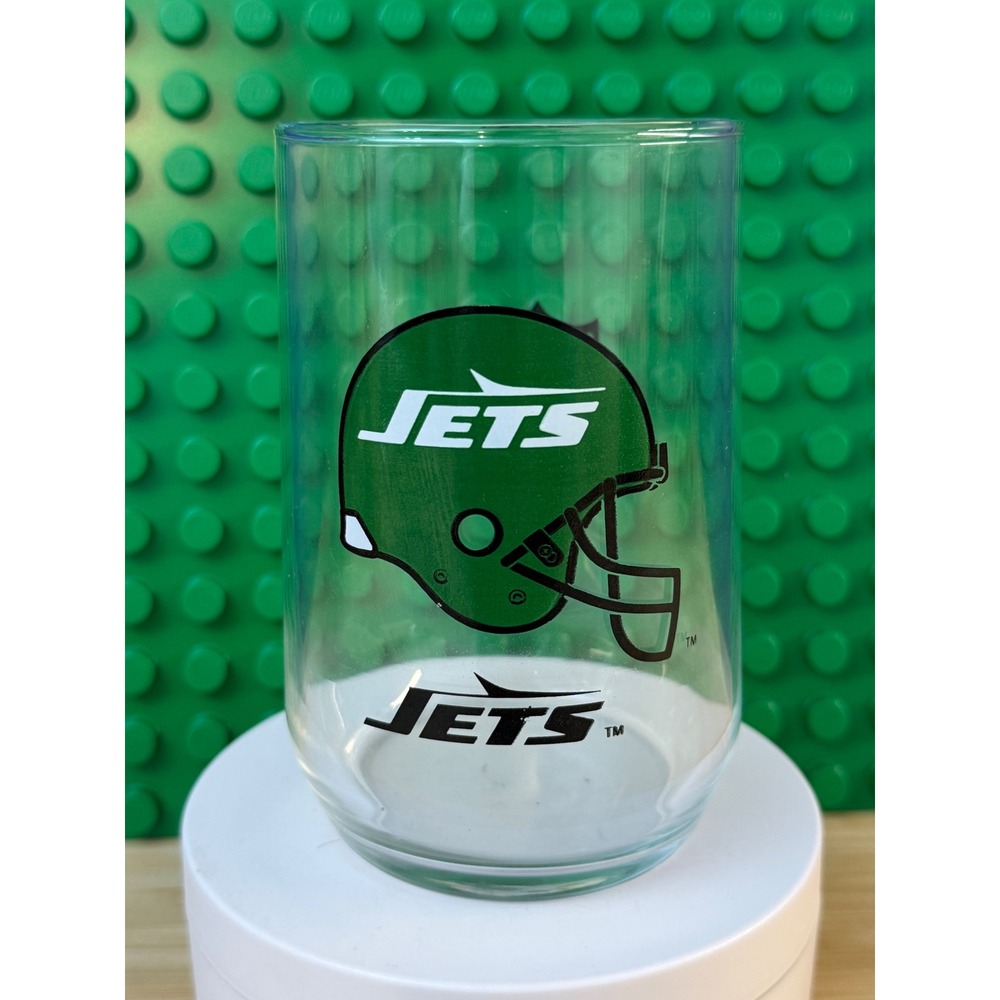 New York Jets NFL Drinking Glass Clear Tumbler Green Helmet Logo Collectible Cup